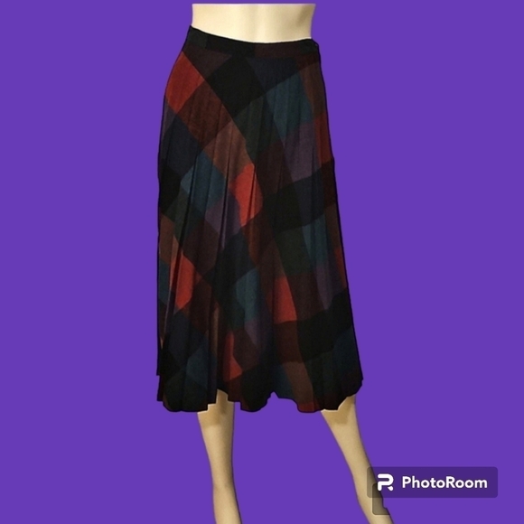 VTG PRESTIGE OF BOSTON Rainbow Check Accordian Pleated Land Girl Wool Skirt - Picture 1 of 8